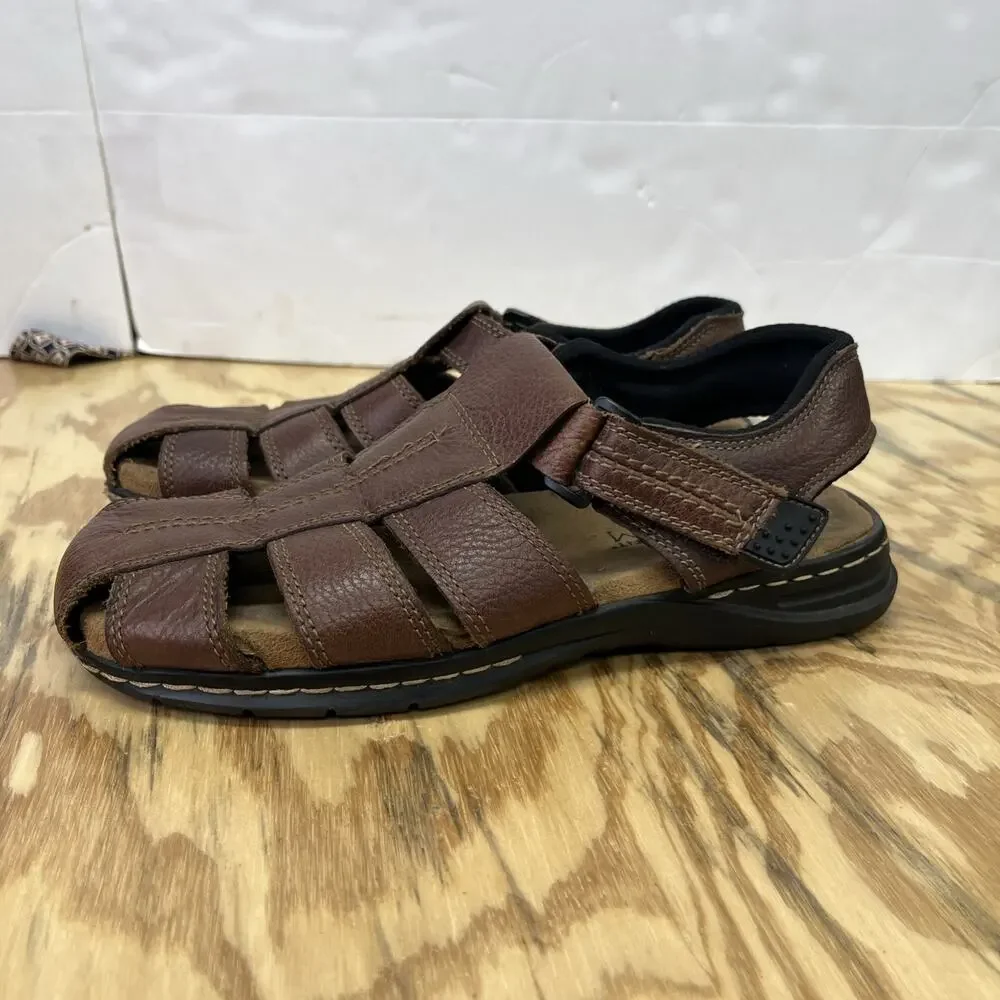 Dr Scholls Camden Mens Brown Leather Fisherman Sandals Size 9 Memory Foam
